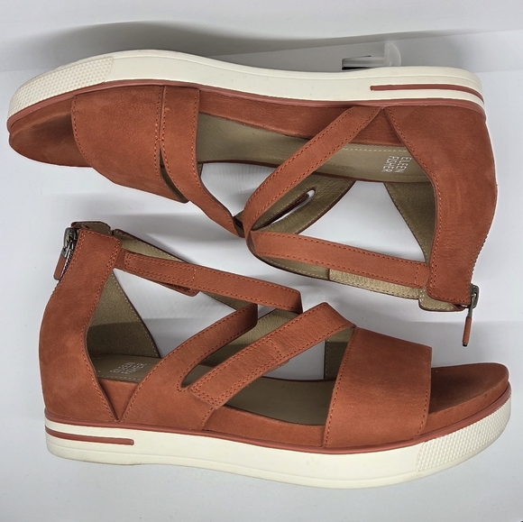 Eileen Fisher Sally Orange Nubuck Leather Strappy Sandals Sz 9.5 Summer Casual - Picture 13 of 14
